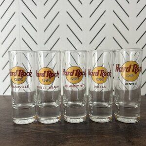 Lot of 5 Hard Rock 4” Double Shot Glasses Various Cities Nashville Atlantic City